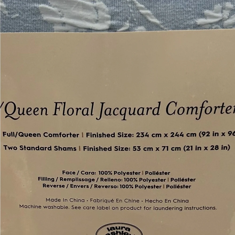 Laura Ashley Floral Jacquard Blue and White 3 Piece Full/Queen Comforter Set